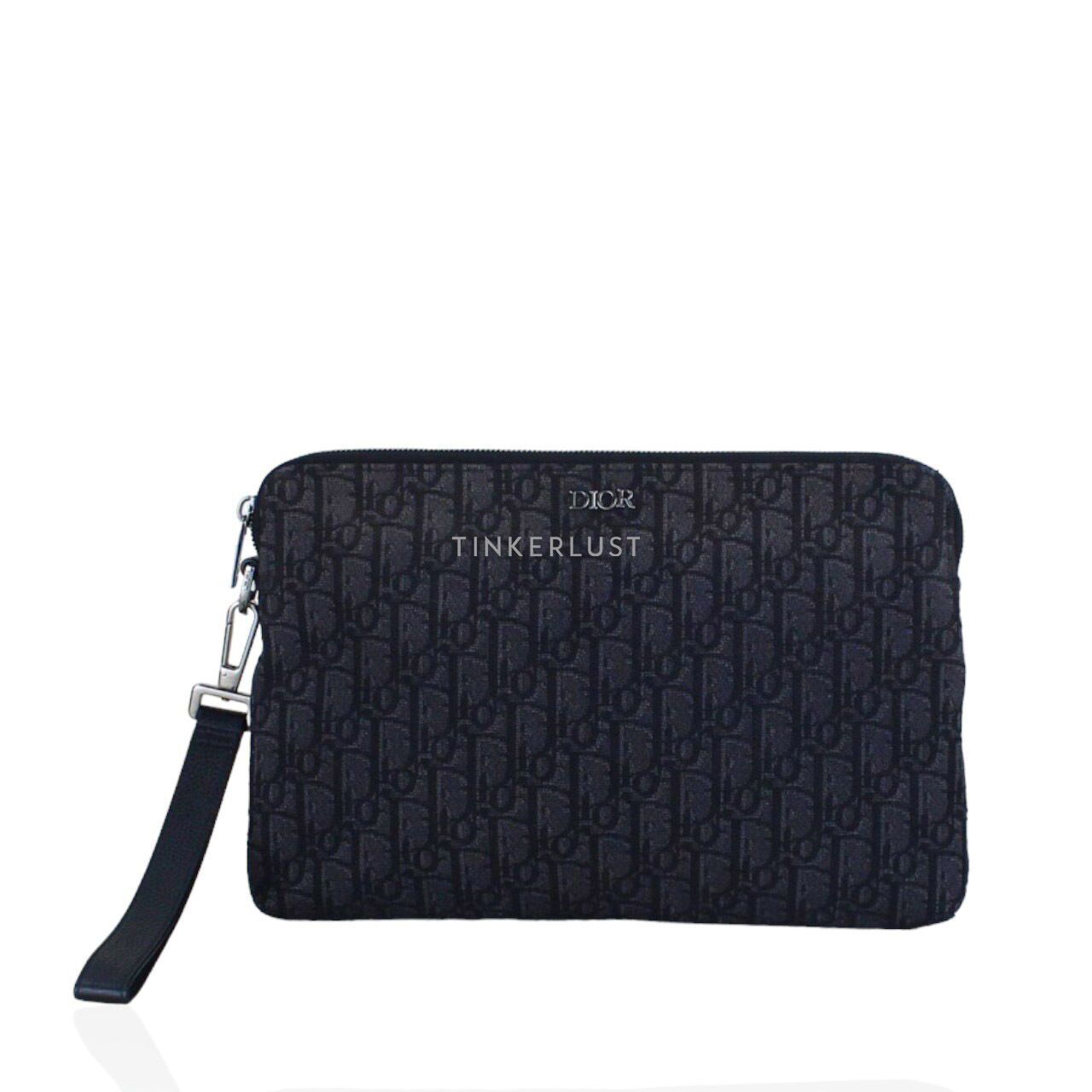 tas clutch Christian Dior Oblique Jacquard Clutch Black Tinkerlust